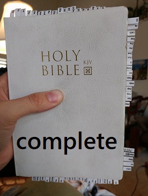 Finished product, the Bible with paper tabs.